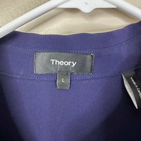 Theory Blouse Womens Size Large Sunaya Crepe Shirt Button Front Relaxed Fit - Picture 8 of 11